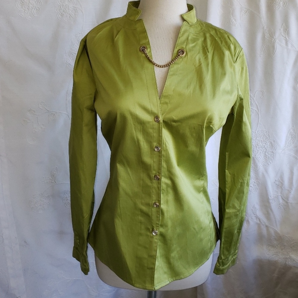 Etcetera Green Long Sleeve Fitted Button Down Shirt, sz. 4